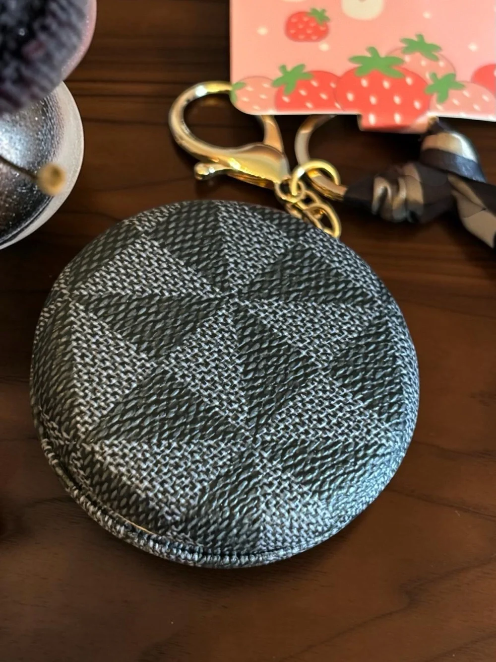 Portable Grey/Black Compact Double Sided Mirror Keychain w/ Ribbon- S/H Discount